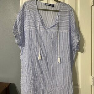 Sheer Blue and White Striped Lands’ End Cover Up 1X